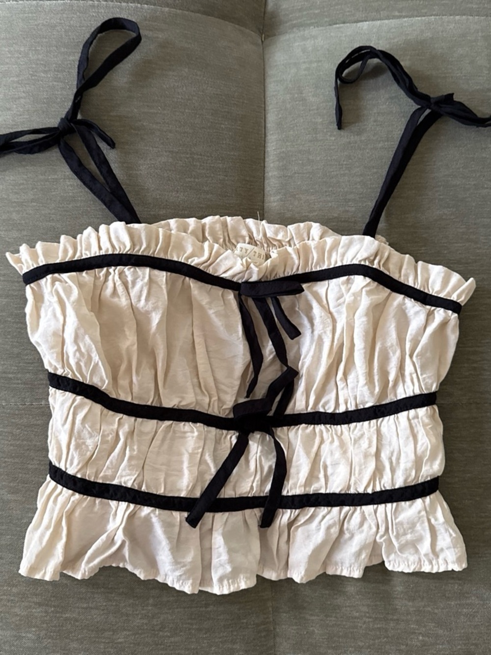 Women's Cream Ruffle Tie-Detail Tank Top - Thirty Thirty